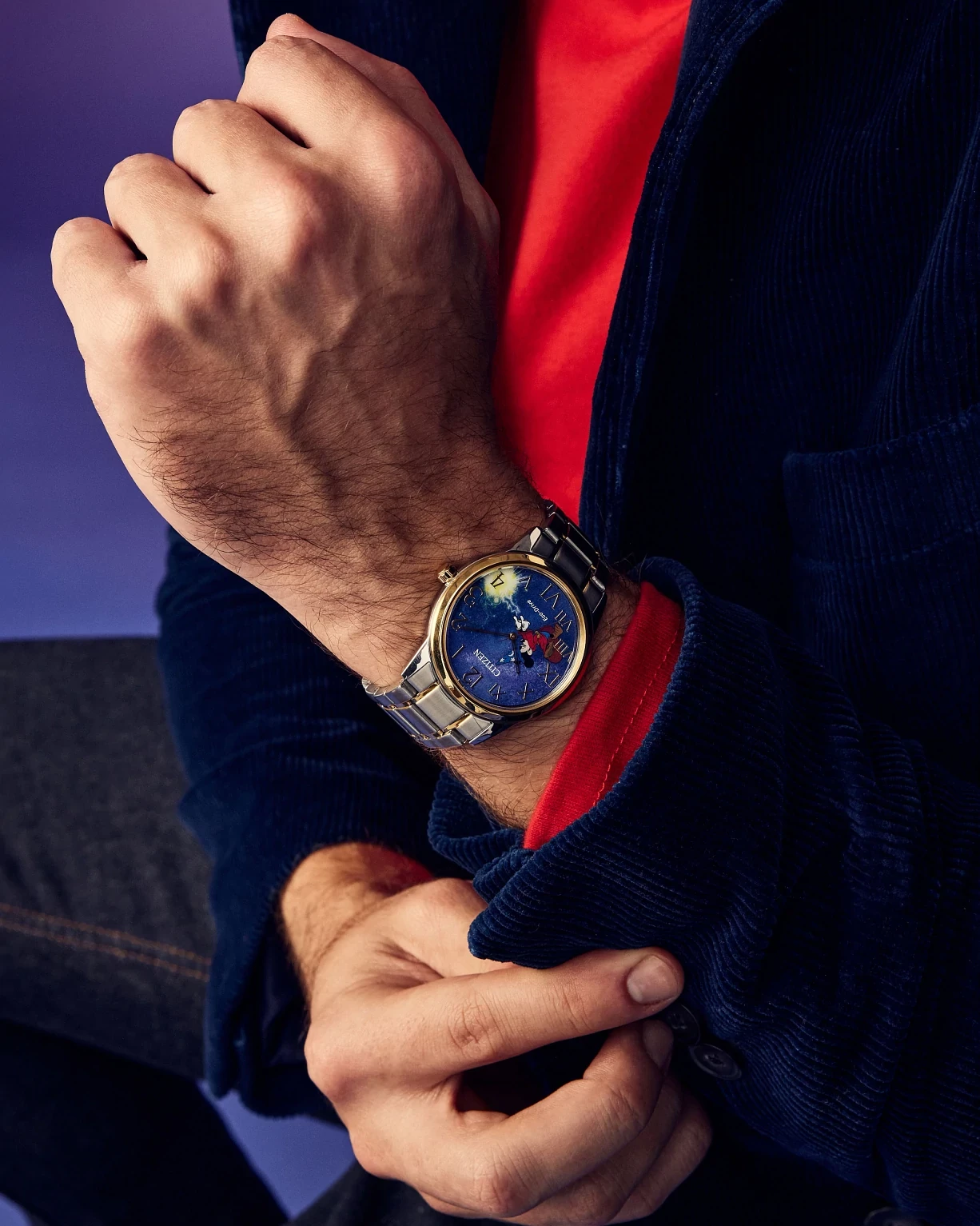 Sorcerer's Apprentice Mickey Blue Dial Stainless Steel Bracelet